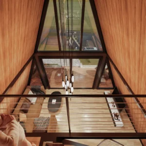 戶外露台與森林夜景。