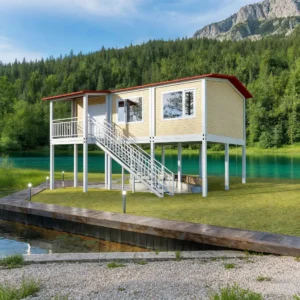 Cabane modulaire surélevée.