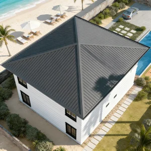 تصميم داخلي مفتوح لمنزل معياري بسيط.