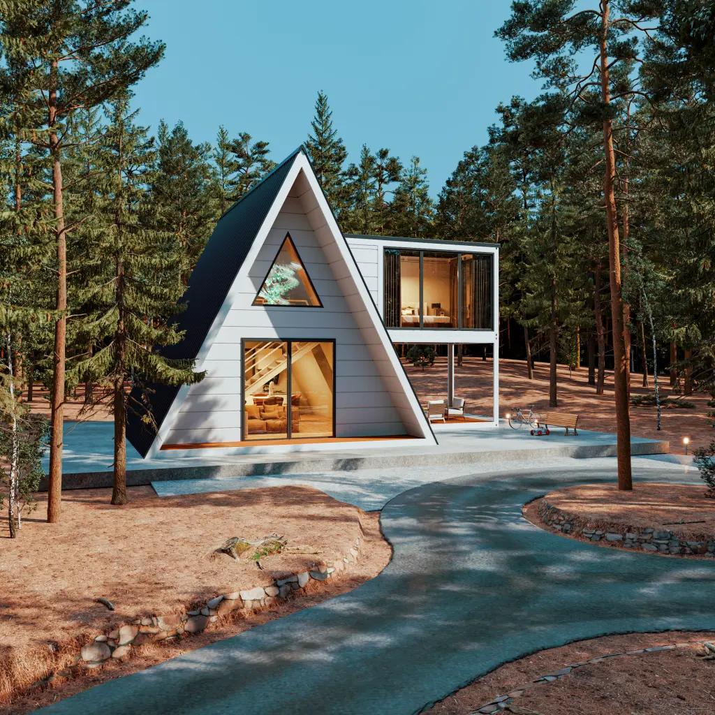 High-ceiling loft living room interior.