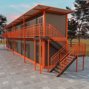 Dormitorio y uniones de acero.