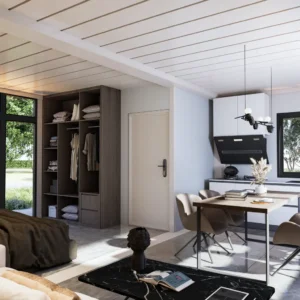 Cầu thang thép và cảnh đêm.