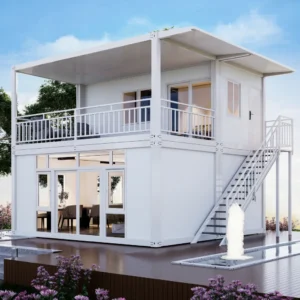 Escalera interna minimalista de villa modular.