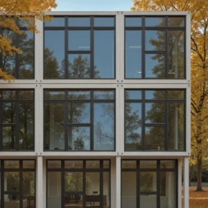 Escritório de vidro 3 pisos.