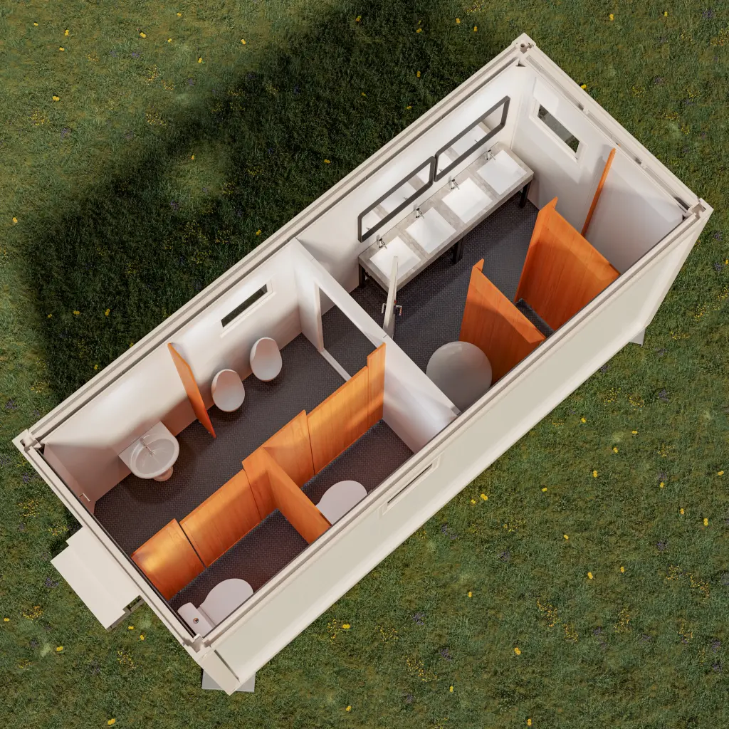 Prefab container toilet exterior.