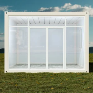 Glass container house.