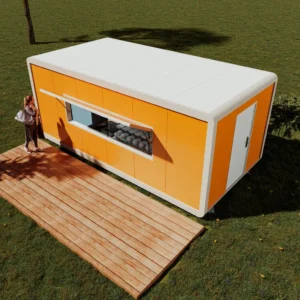 Industrial side-opening container shop with deck