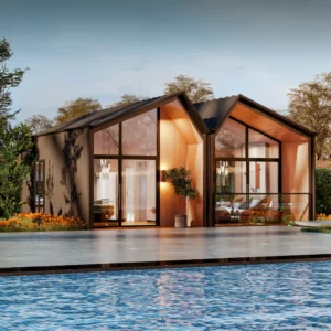 Double pitch roof villa.