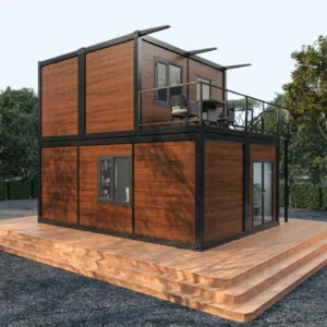 Wood cladding and stairs.