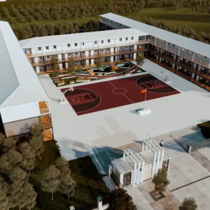 Modern classroom and library.