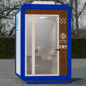 Prefab mobile clinic interior with integrated diagnostic equipment.