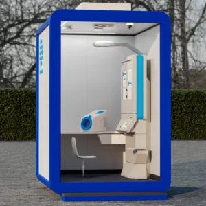 Highly integrated mobile medical cabin with durable structure.