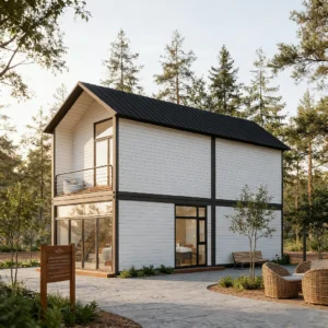 مطبخ حديث وإطلالة ليلية.