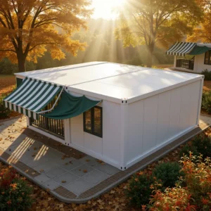 Versatile container kiosk used as a coffee bar or ticket booth.