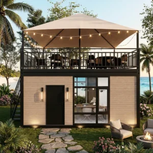 نوافذ بانورامية وتصميم داخلي.