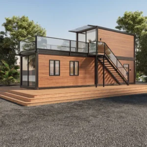 Spcious balcony and rooftop deck of a premium modular container villa.