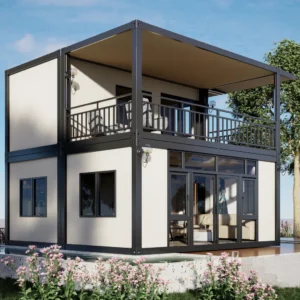 Luxury upper deck of a modular container home.
