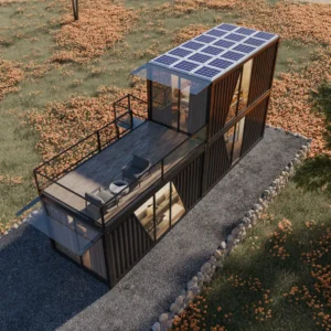 Interior of prefab luxury container living room.