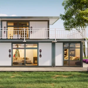 Fast on-site assembly of modular terrace house.