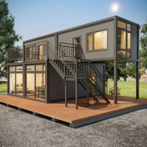 Modern cantilevered double-storey container villa design.