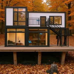 Modern L-shaped combined duplex modular villa.