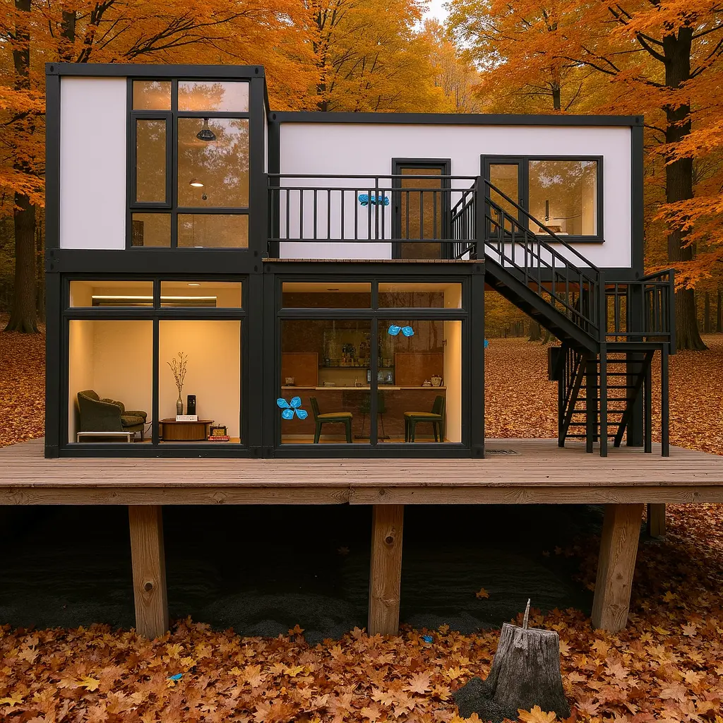 Modern L-shaped combined duplex modular villa.