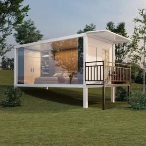 Modern modular house with one-side panoramic glass.