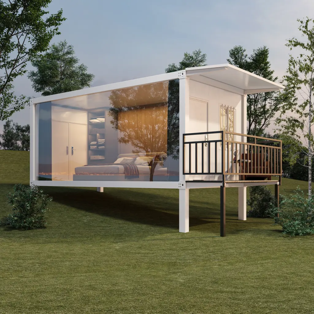Modern modular house with one-side panoramic glass.