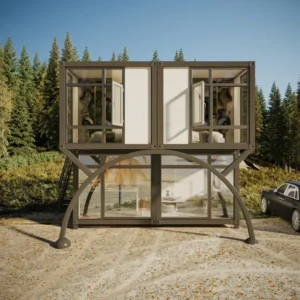 Modern minimalist curved 2-story modular villa.