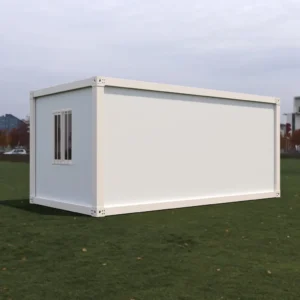 Interior of prefab container with integrated ceiling and floor.