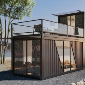 Industrial steel staircase for modular homes.