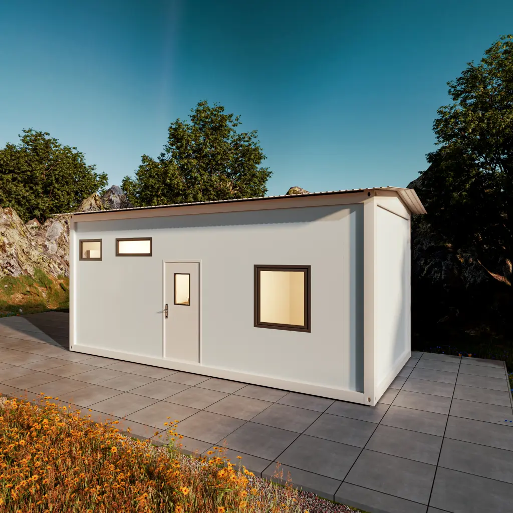 Privacy container house facade.