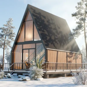 Modern A-frame modular panoramic resort house.