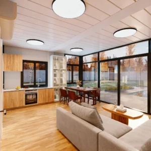 Facciata in vetro e vista notte.