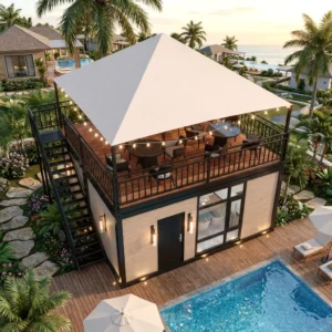 تفاصيل المظلة وإطلالة ليلية.