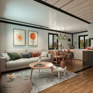 Integrated prefab kitchen and bath.