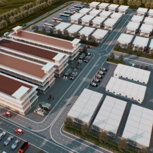 Retail zone and night view.