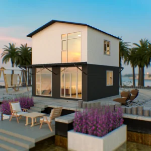 Stahlrahmen und Nachtansicht.