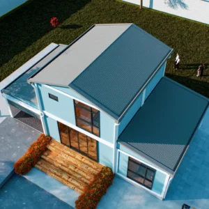 shipping container home with modern garden