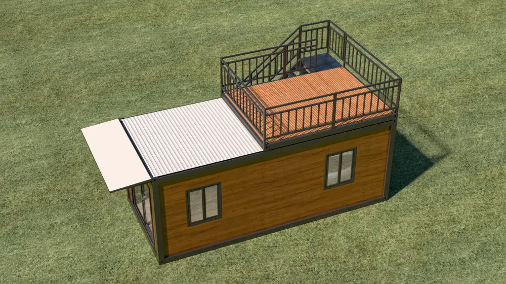 External stairs and glass door.