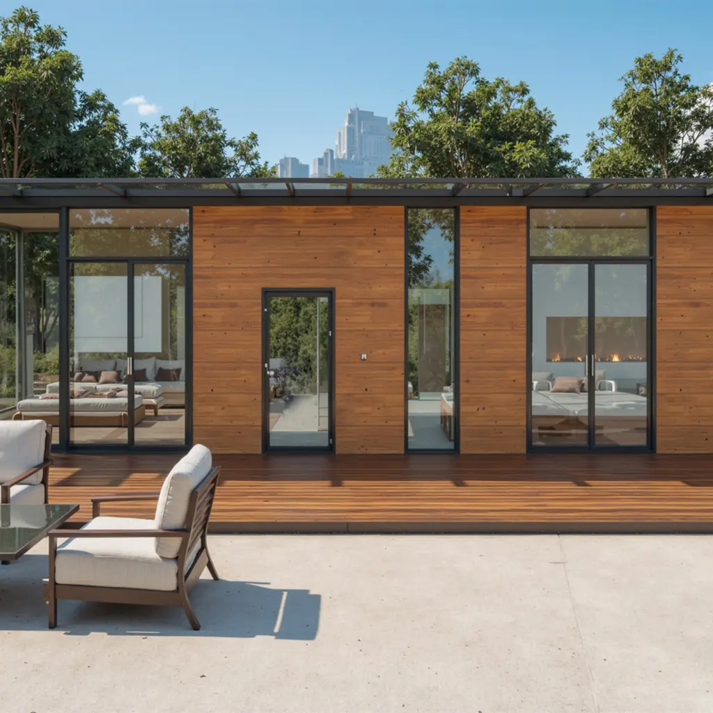 Panoramic glass facade detail.