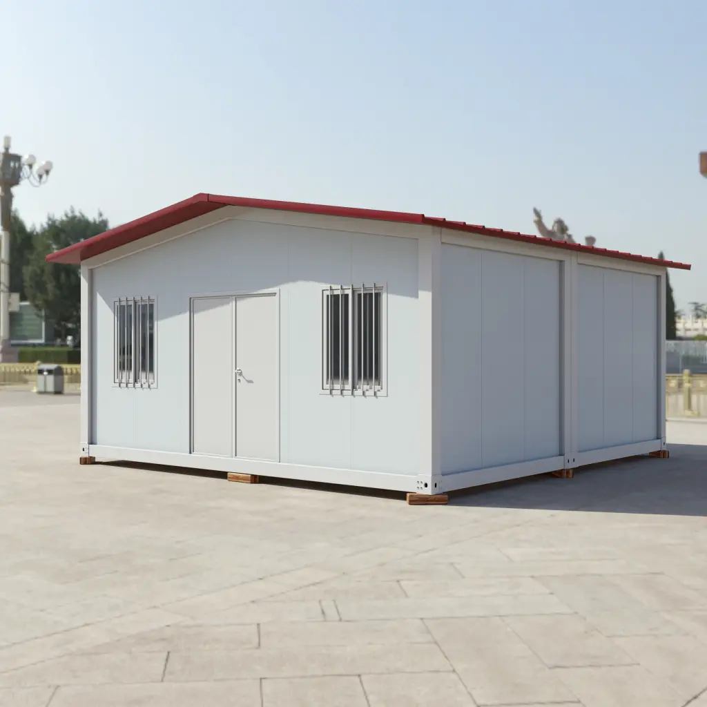 赤い勾配屋根の二世帯住宅。