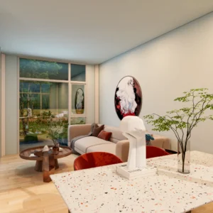 開放式廚房與鋼構框架細節。