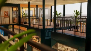 modern prefab two story commercial building exterior