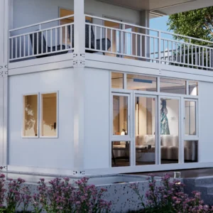 Interior dúplex de lujo de casa modular moderna.